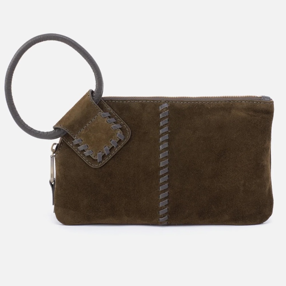 ✨Sold✨HOBO International Sable Suede Leather Wristlet Whipstitch in Herb NWT